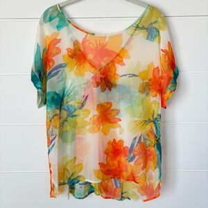 Ella Moss Women's 100% Silk Floral Sheer Blouse Size Medium